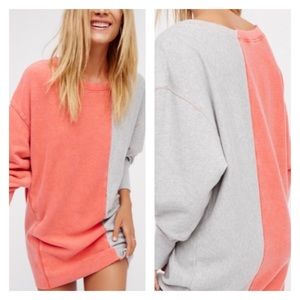FREE People Coral Gray Coloring Colorblock Sweatshirt Tunic Dress S